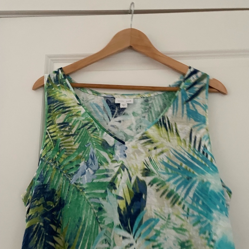 J. Jill Love Linen Tropical Palm Print Tank Top - Picture 3 of 9